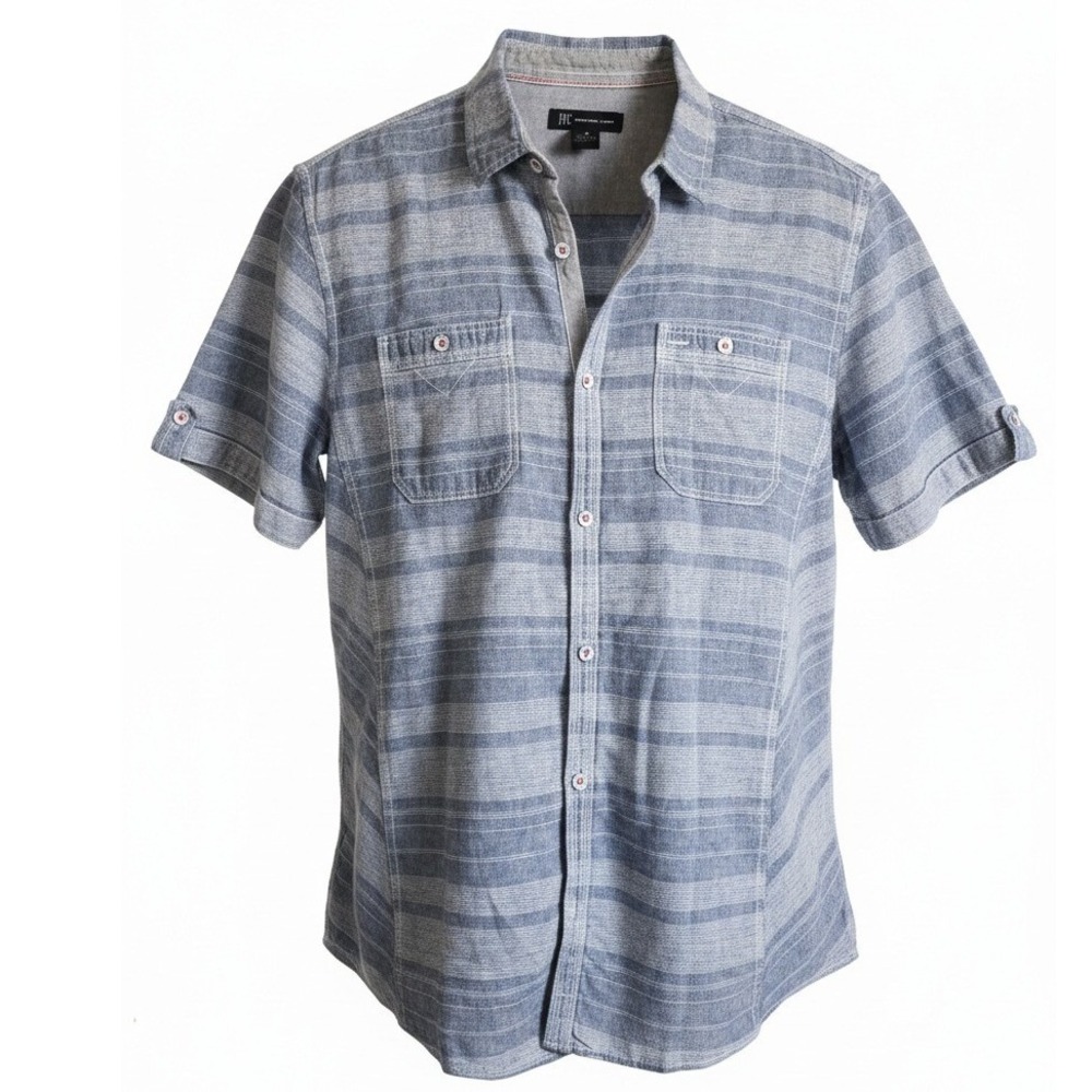 INC International Concepts Mens M Short Sleeve Striped Button Down Shirt